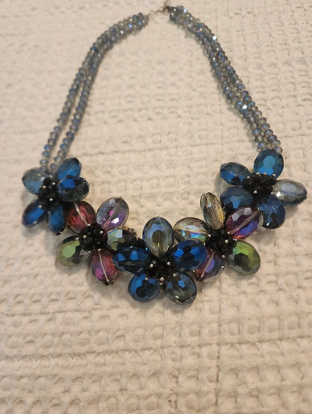 Vintage Heavyweight Multicolored Crystal Flowers Statement Necklace 20